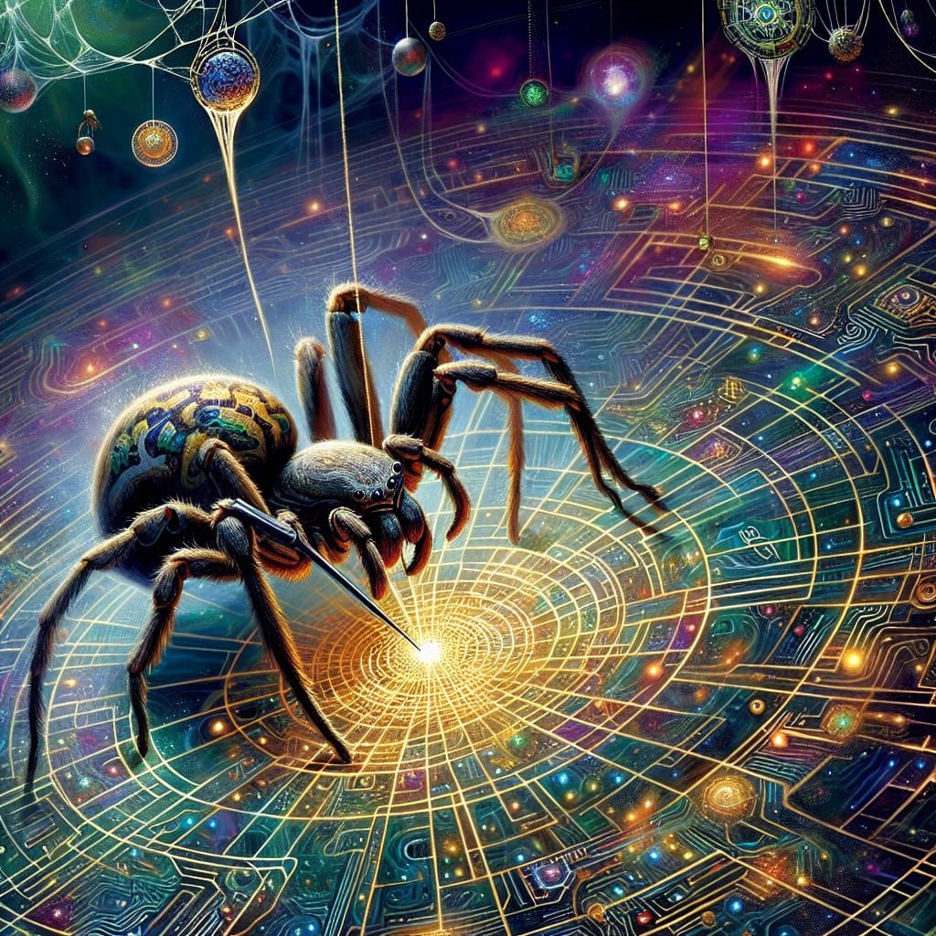 Spider Queen Spins Web in Hyperrealistic Sci-Fi