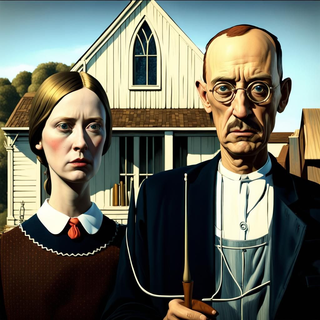 Surreal American Gothic Fusion in Detailed Matte Painting