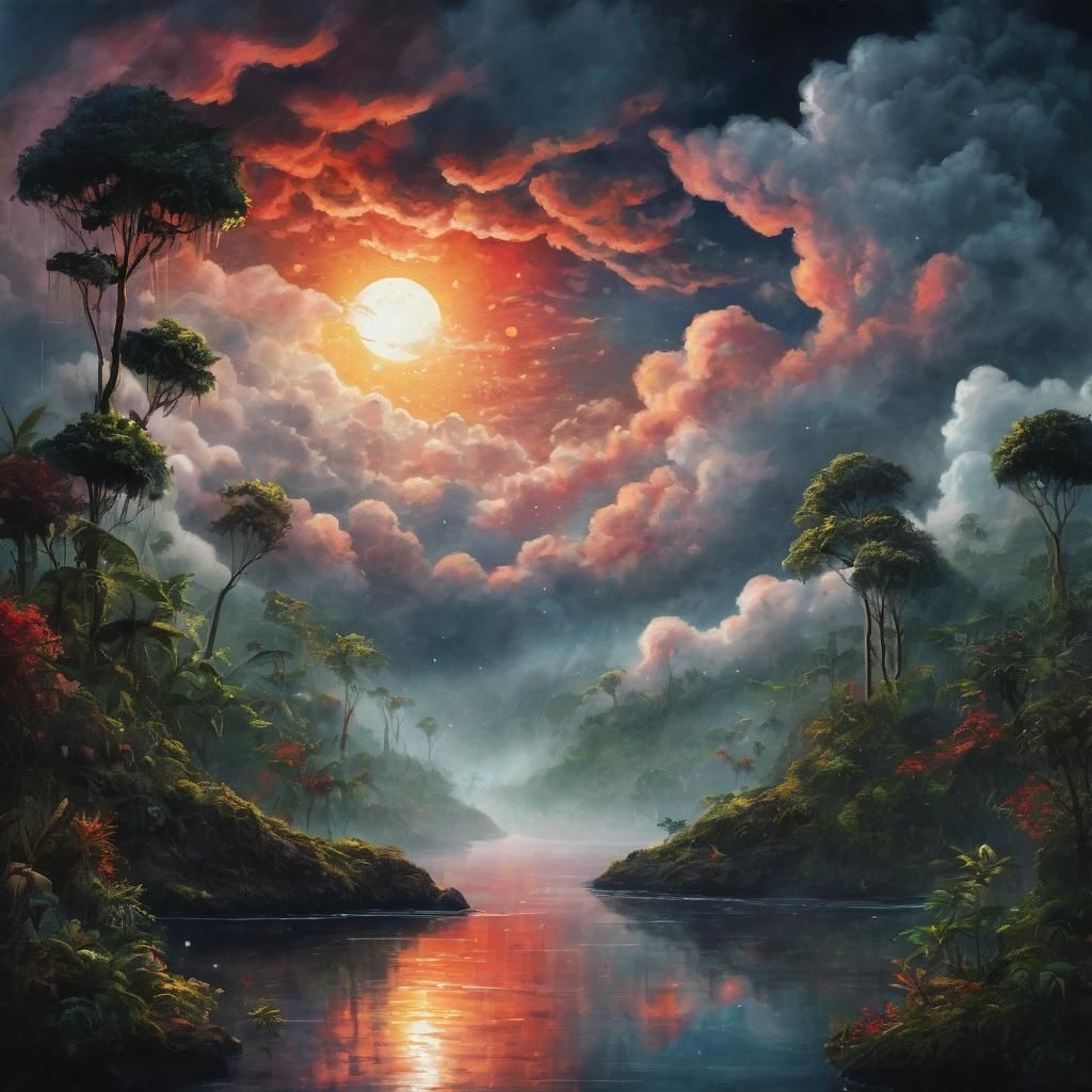 Enchanted Rainforest at Sunset: A Whimsical Dreamscape