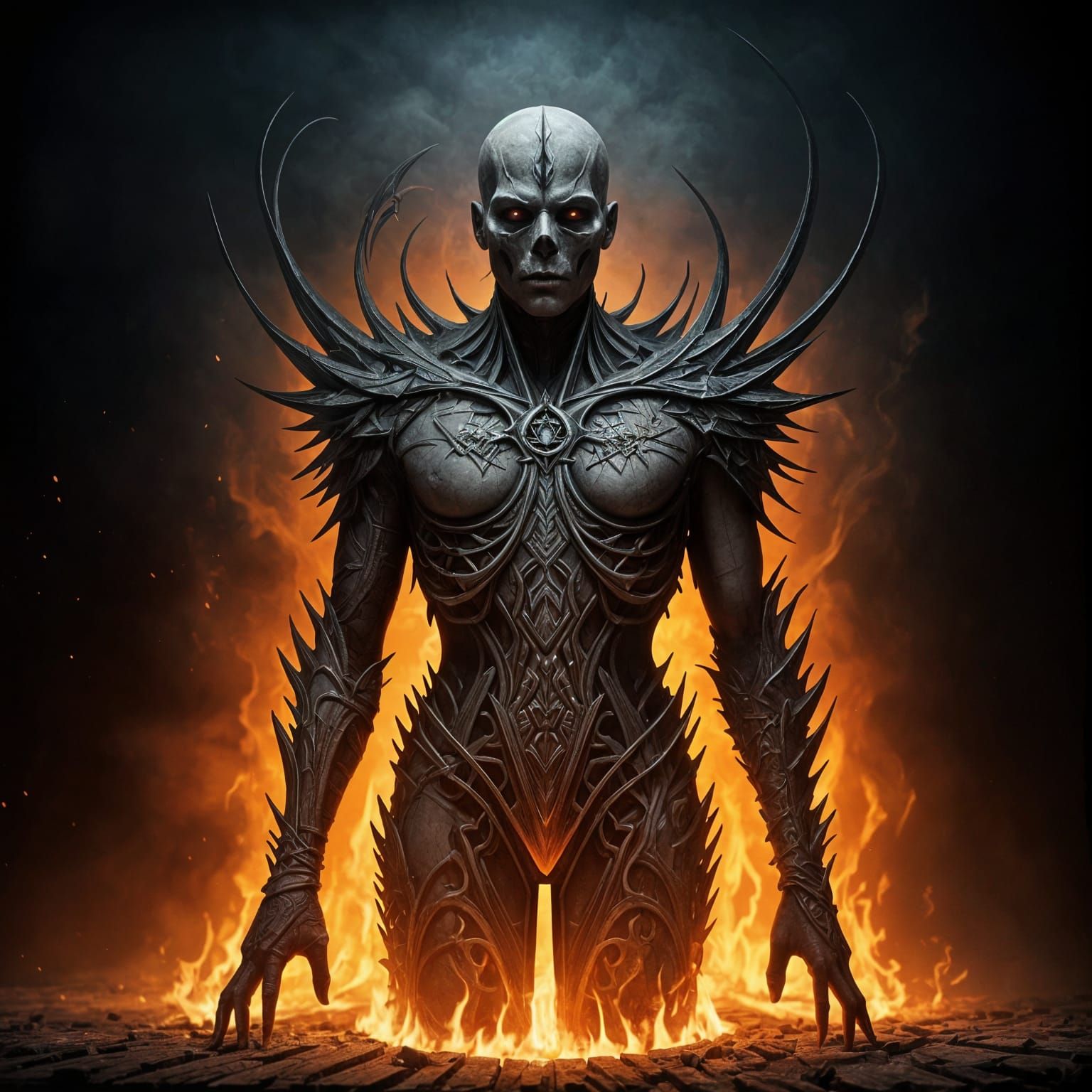 Detailed Suffering Figure in Wall of Fire