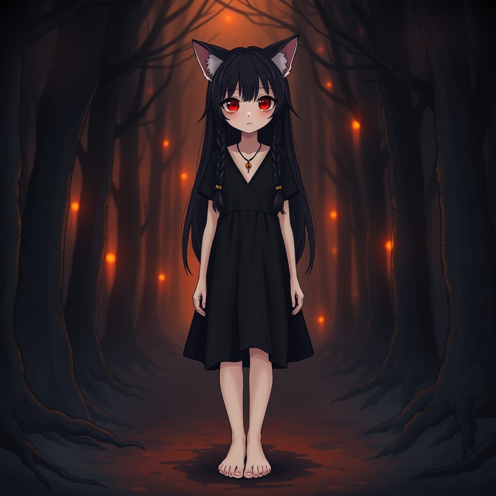 Enchanted Feline Goddess in Mystical Dark Forest