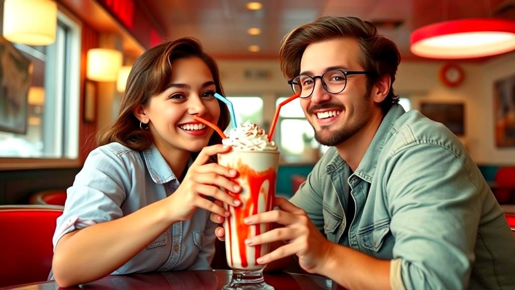 1950s Diner Date: Joyful Scene with Milkshake