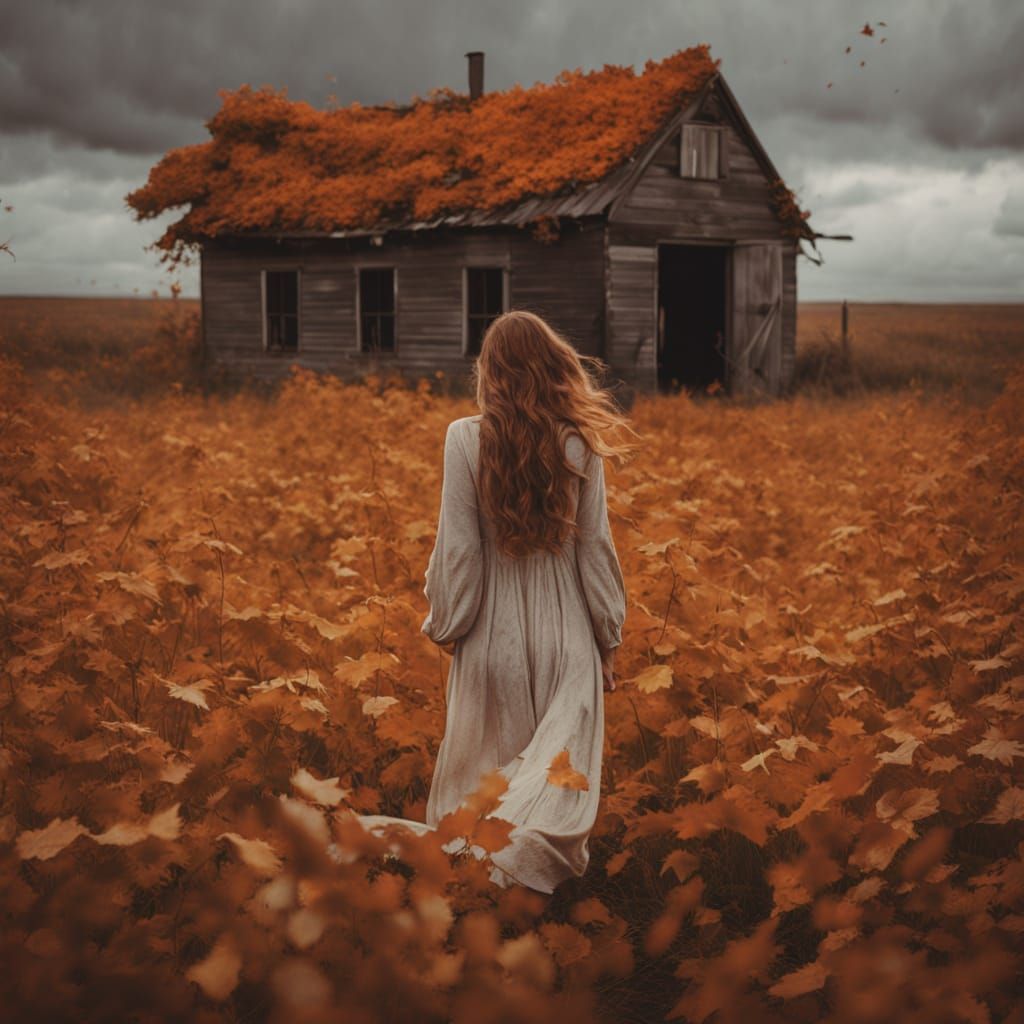 Autumn Sorceress in a Wind-Swept Field