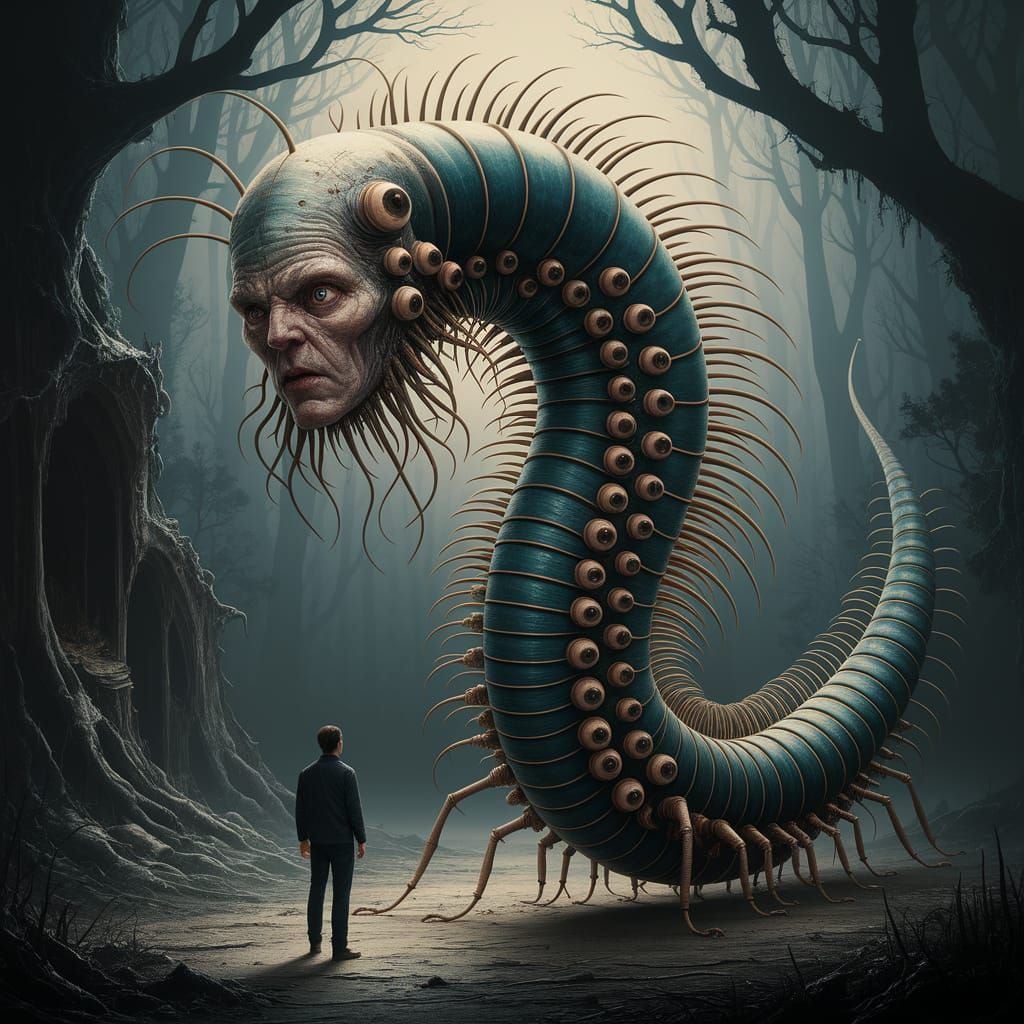 Gothic Horror Creature Emerges from Darkened Forest