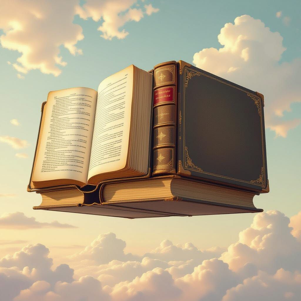 Majestic Floating Library in Pastel Sky