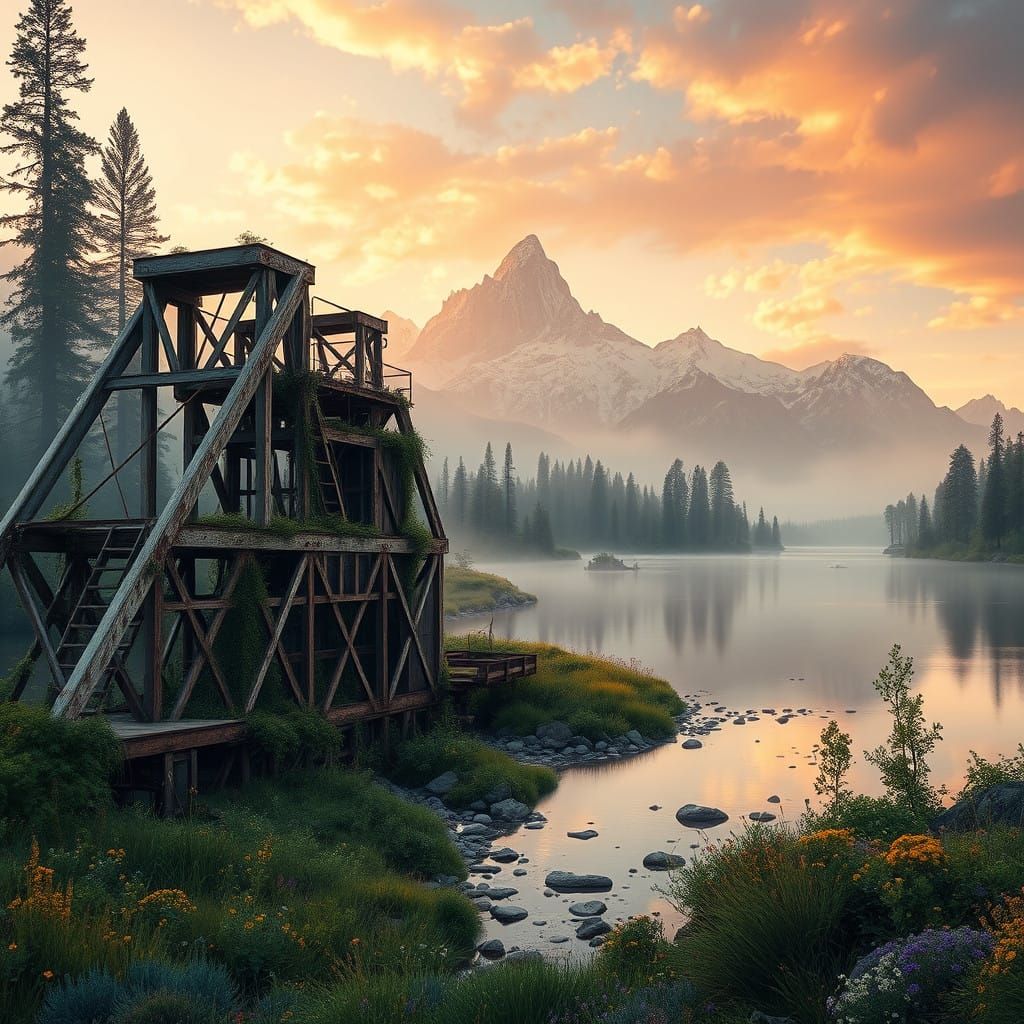 Abandoned Gold Dredge Along Snake River Below Teton Mountain...