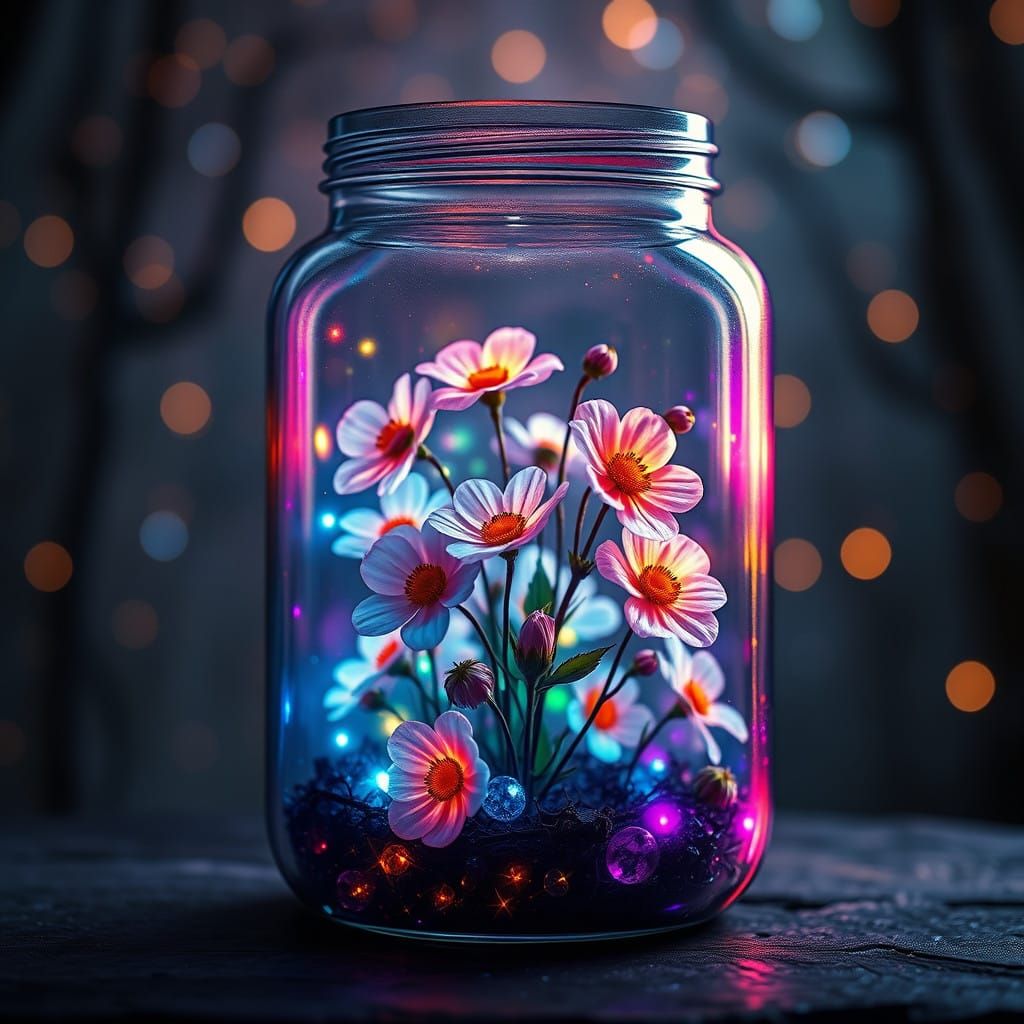 Glowing Flowers in a Crystal Forest Scene