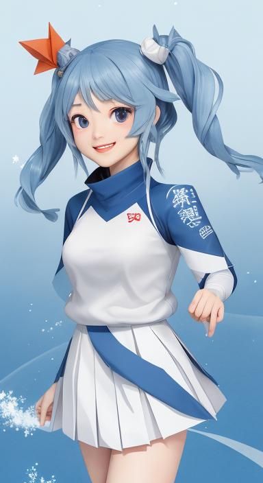 Cute Origami Girl Enjoying Winter Sports