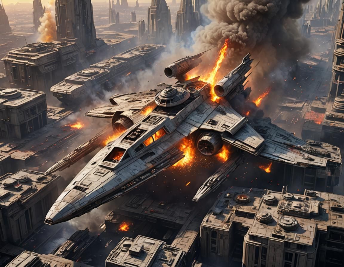 Flaming Starship Wreckage on Coruscant