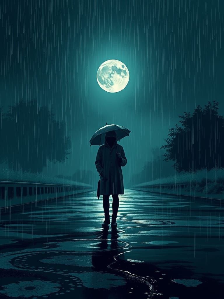Rainy Night Figure in Digital Painting Style