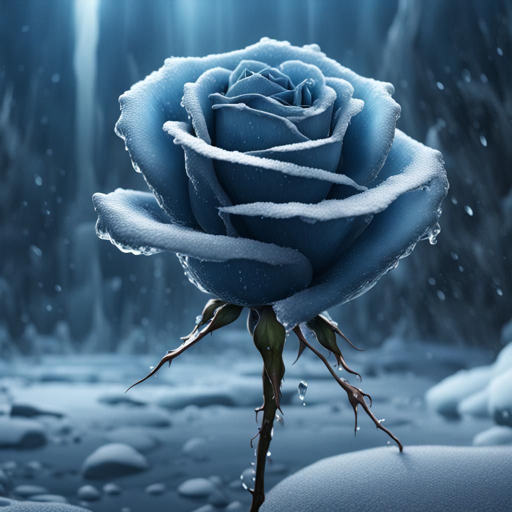 Frozen Blue Rose Falling: Fantasy Concept Art