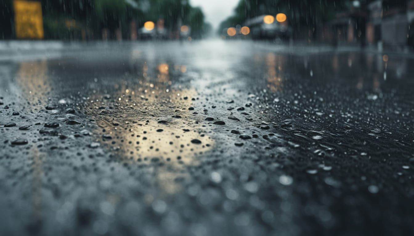 Hyperrealistic Rain Scene with Golden Lighting