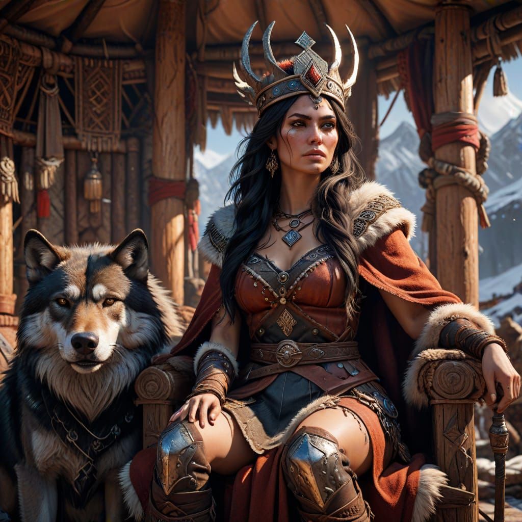 Barbarian Queen on Throne in Yurt