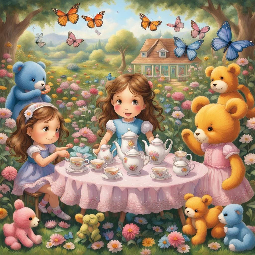 Whimsical Tea Party in a Flower Garden