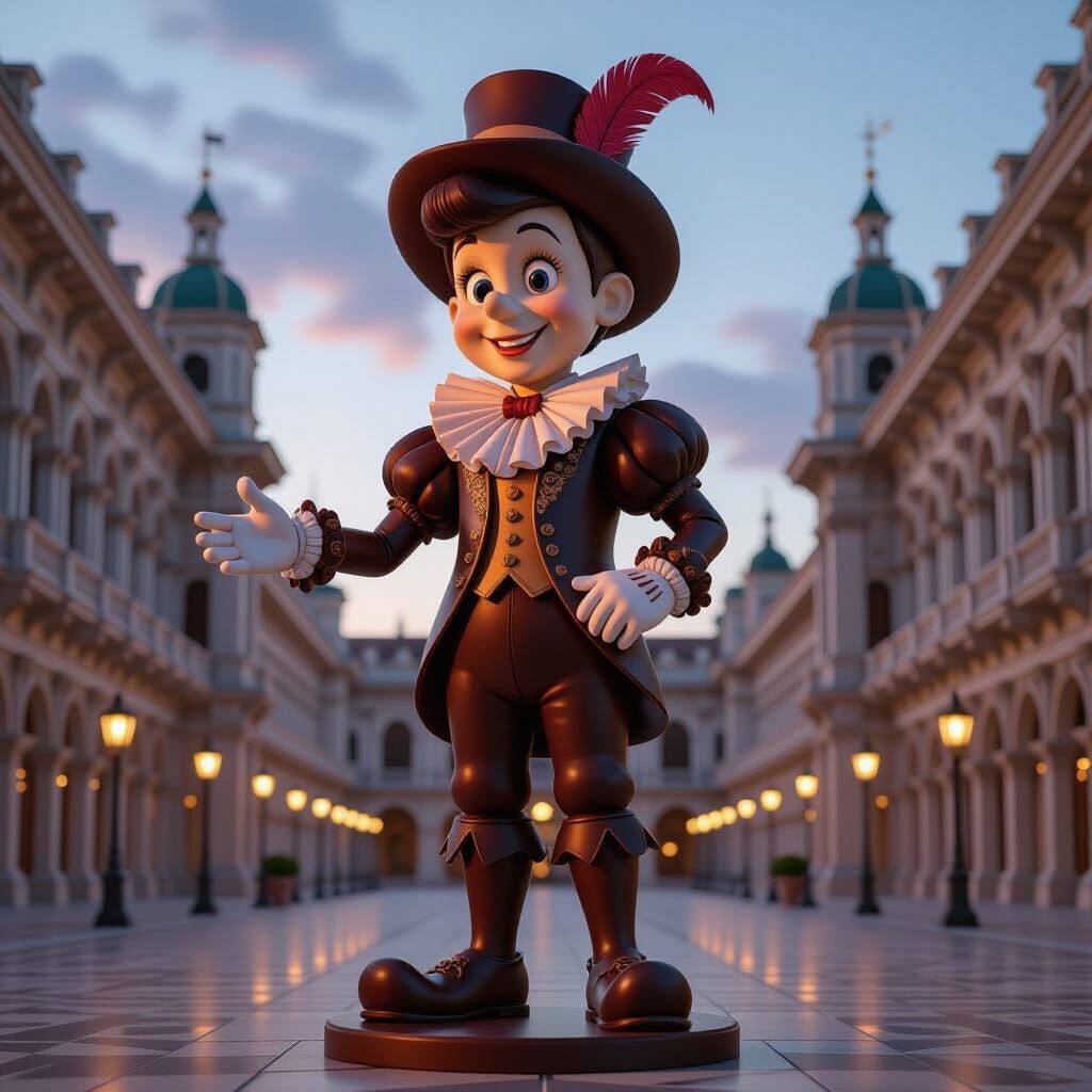 Chocolate Pinocchio Statue in Renaissance Piazza