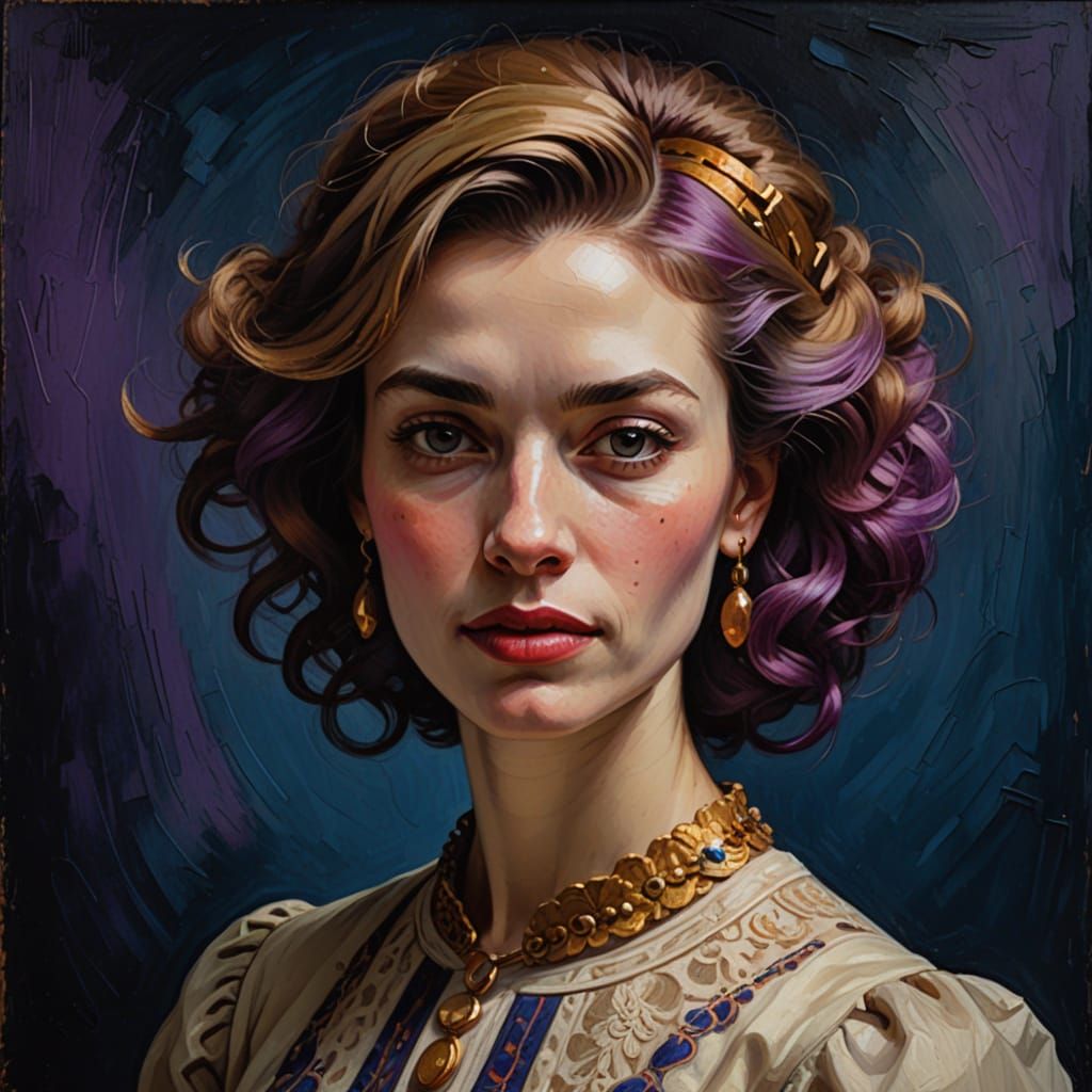 Young Woman with Vibrant Beehive Hair in a Warm, Golden Ligh...