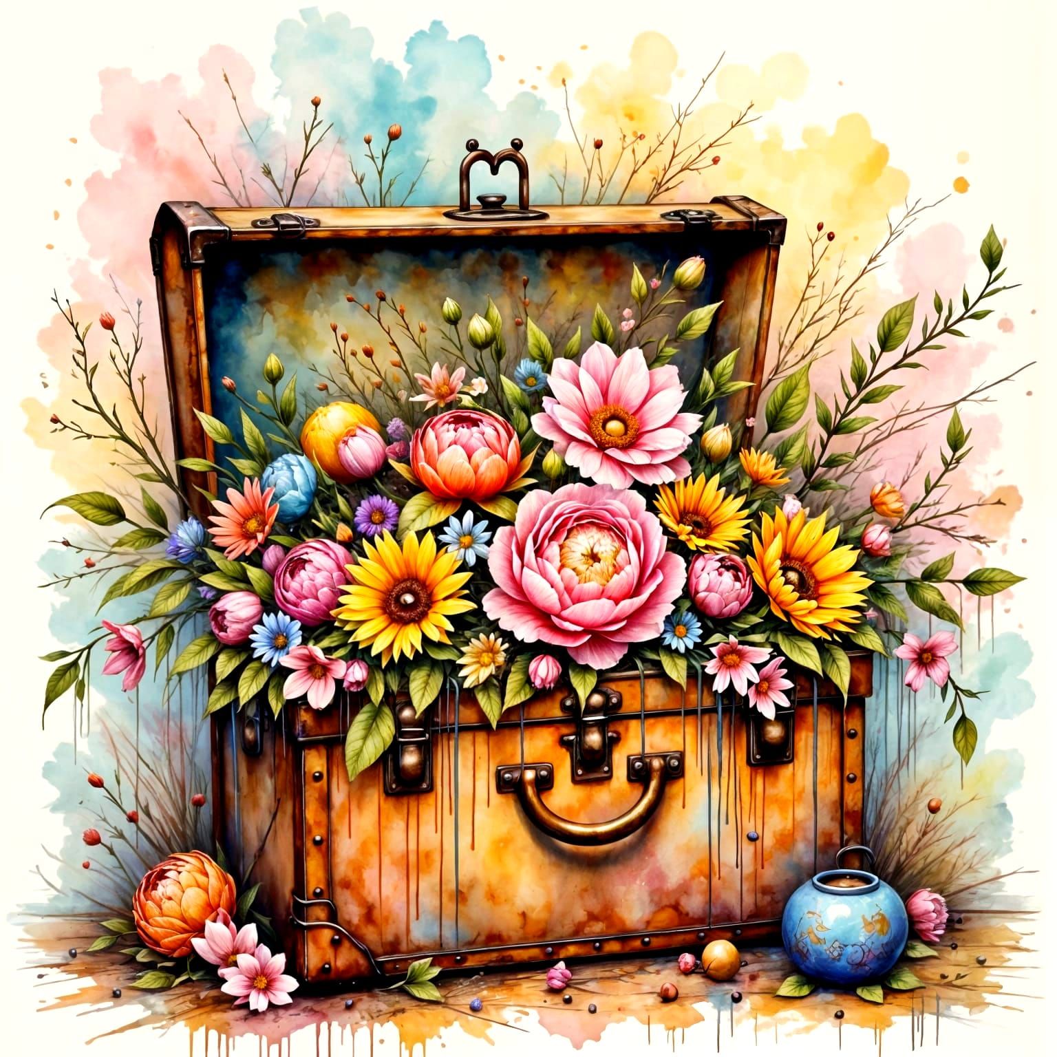 Treasure Chest Overflowing with Vibrant Blooms in Whimsical ...