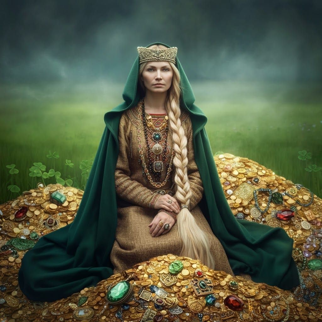 Lithuanian Goddess of Wealth in Lush Meadow
