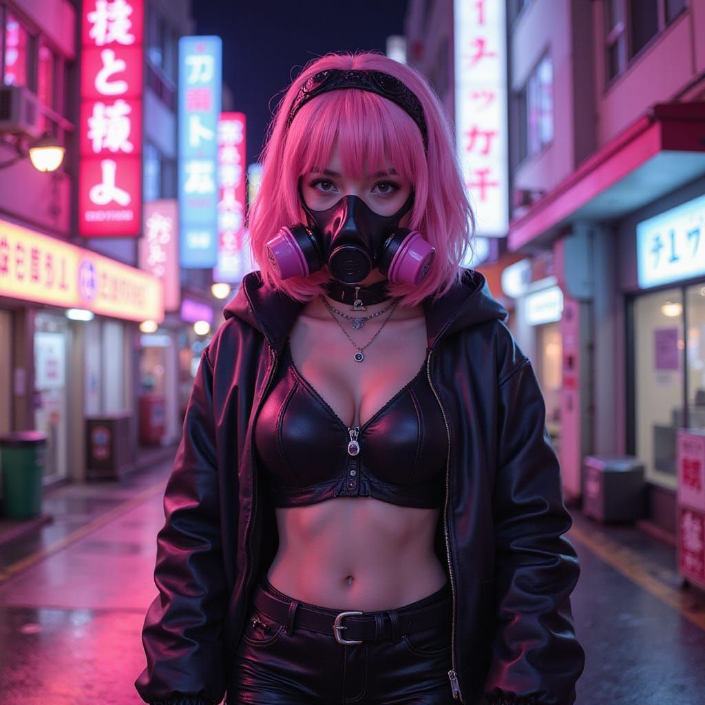 Cyberpunk Anime Girl in Neon Tokyo Streets