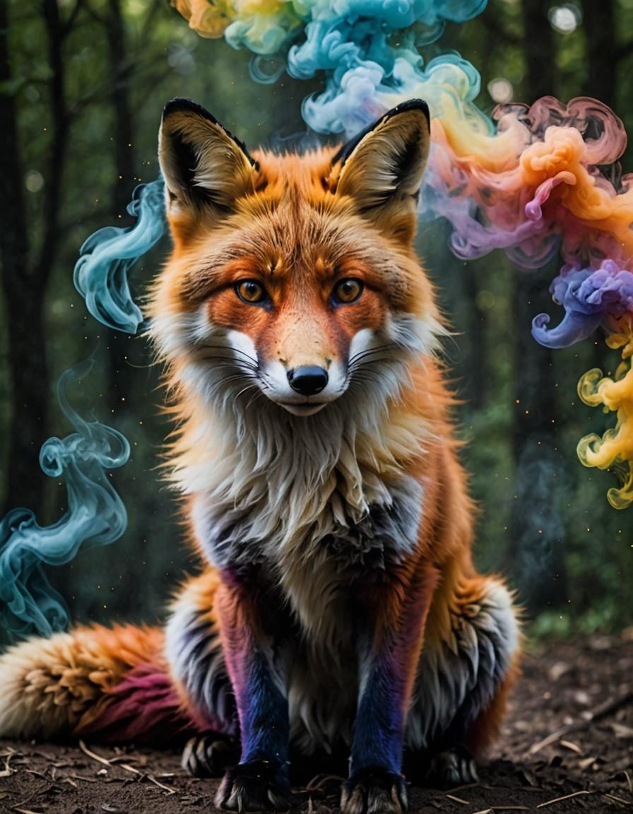 Rainbow Smoke Fox: Ethereal and Translucent