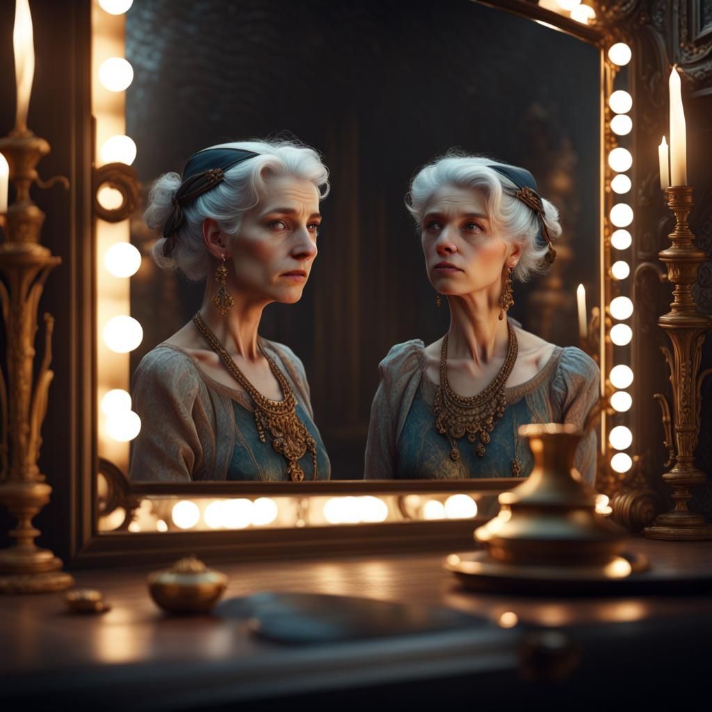Young Woman's Reflection: Old Age Fantasy Art