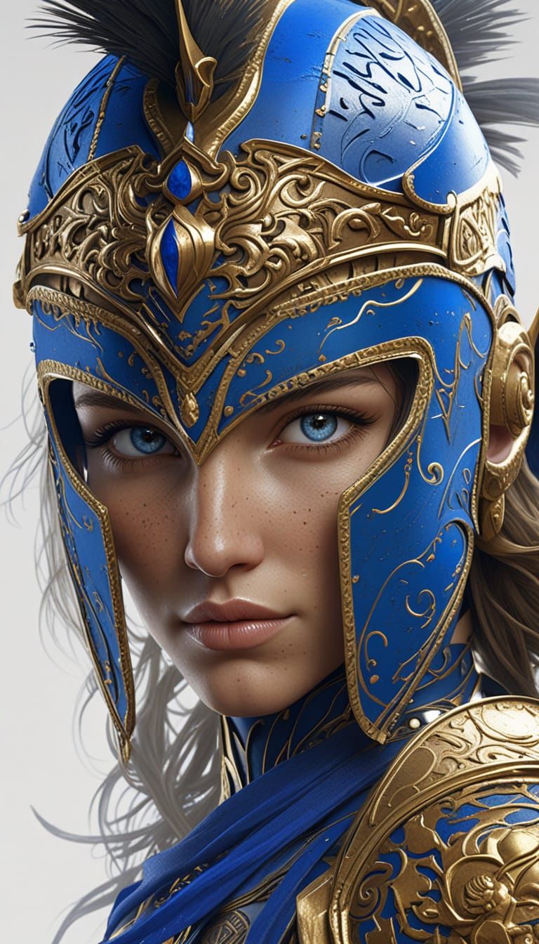 Ornate Helmet on a Battle-Ready Amazon Warrior