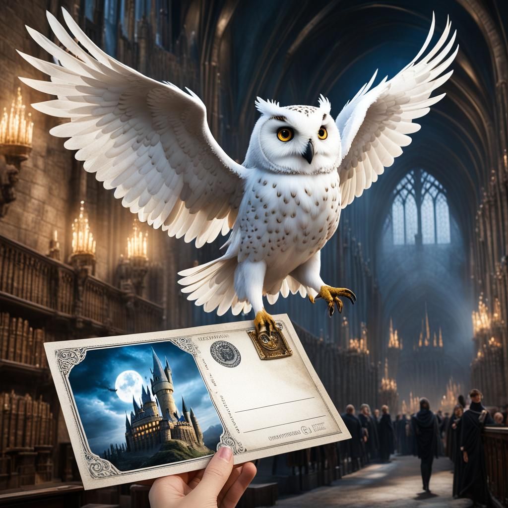 Hedwig picks up a postcard