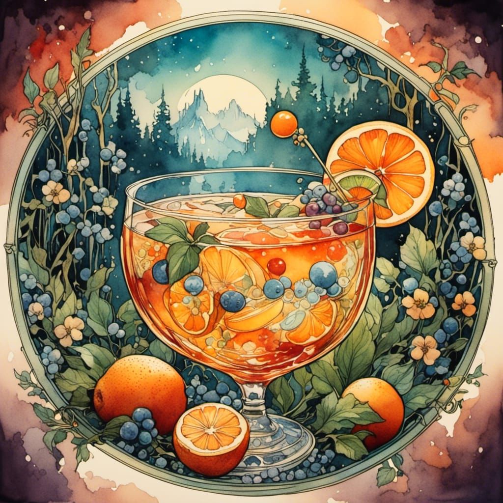 Cocktail Company Cartoon Logo in Gouache Style