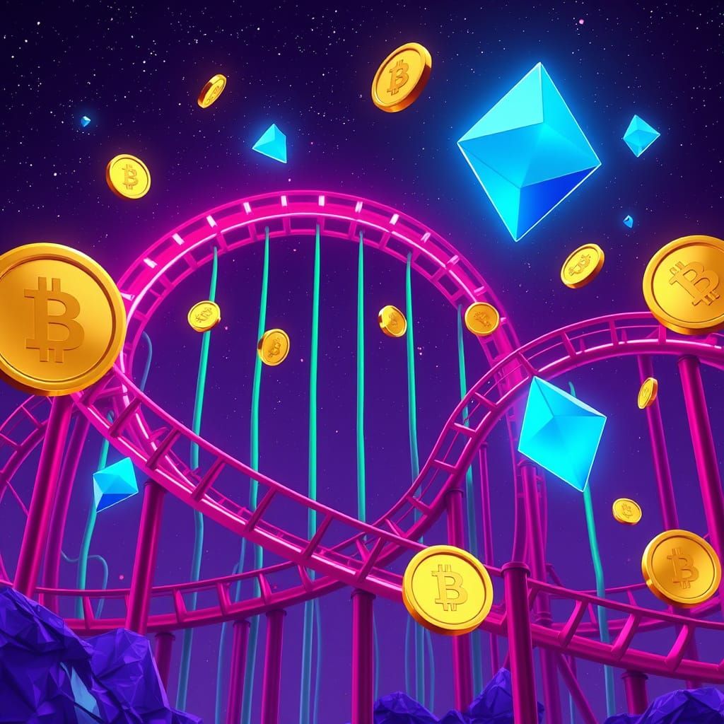 Synthwave Rollercoaster with Bitcoin and Ethereum