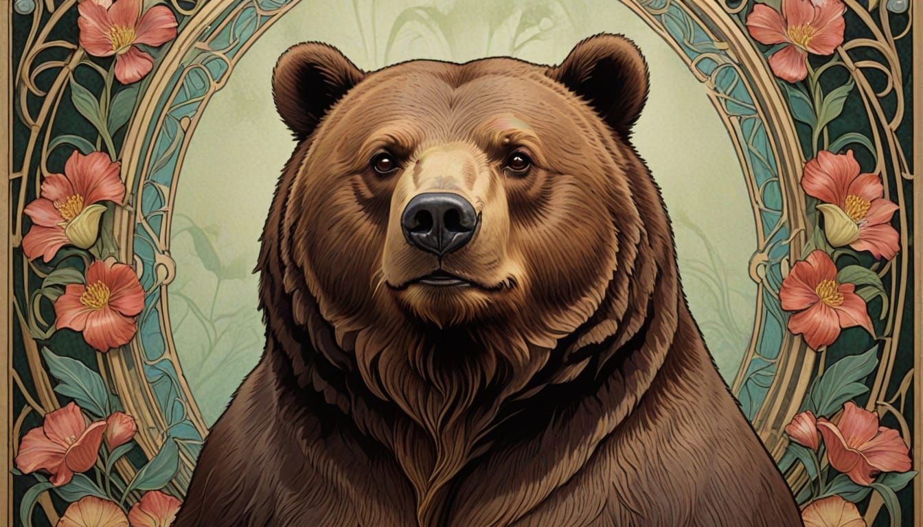 Elegant Art Nouveau Bear in Bloom