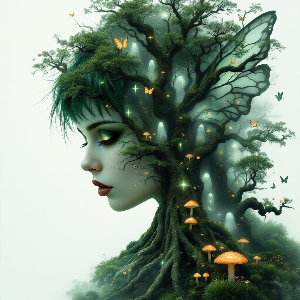 Gothic Fairy Transforms into Ancient Tree Roots in Fantasy F...