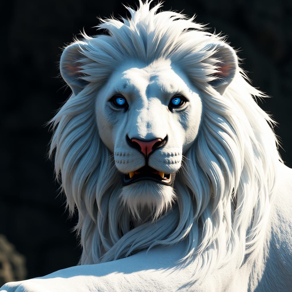 Stunning White and Blue Lion in 3D