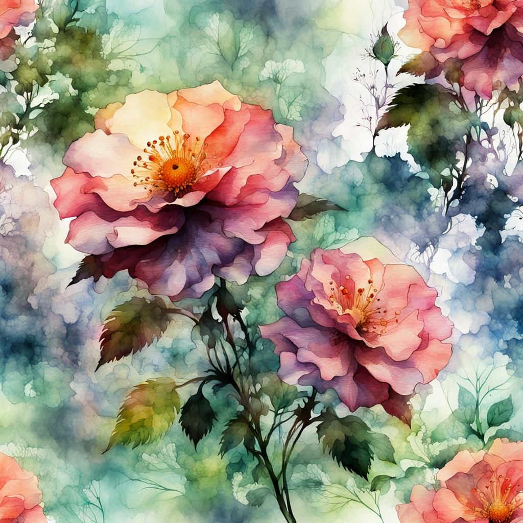Fantasy Watercolor Rose Double Exposure