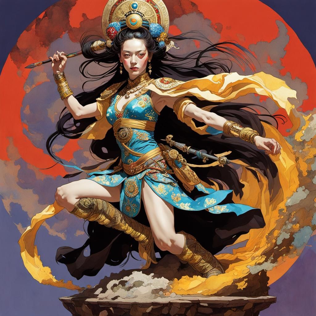 Vibrant Warrior Priestess in Enchanted Forest