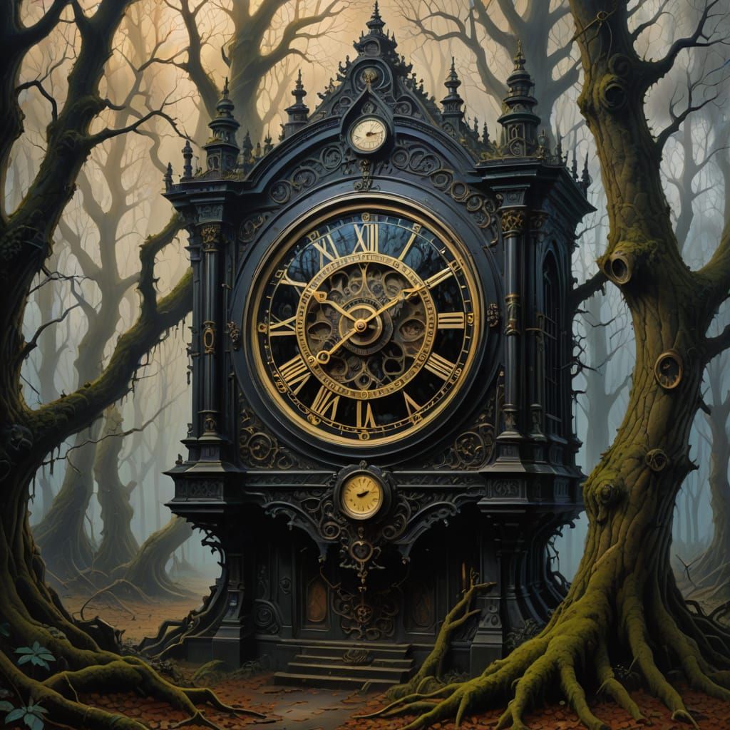 Gothic Clockwork Heart in Mystical Forest