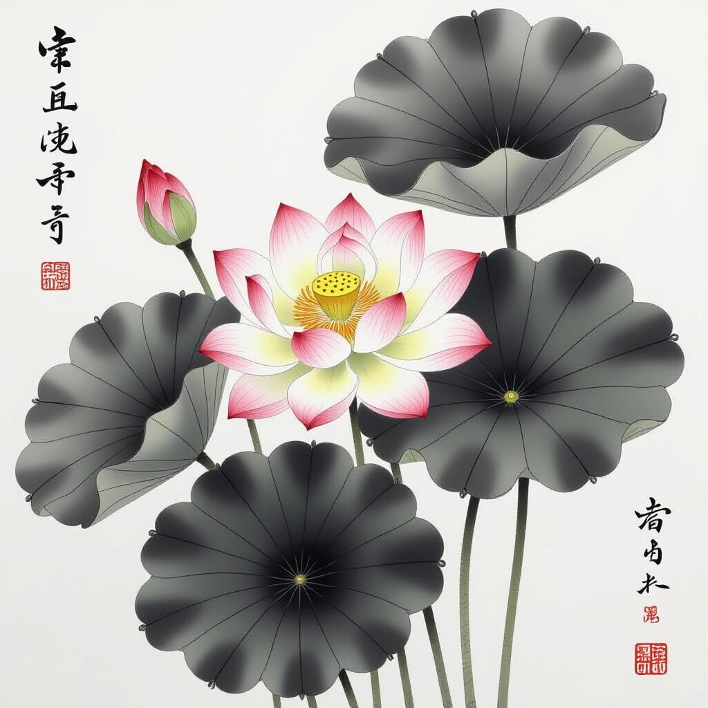 Minimalist Sumi-e Lotus with Japanese Aesthetic