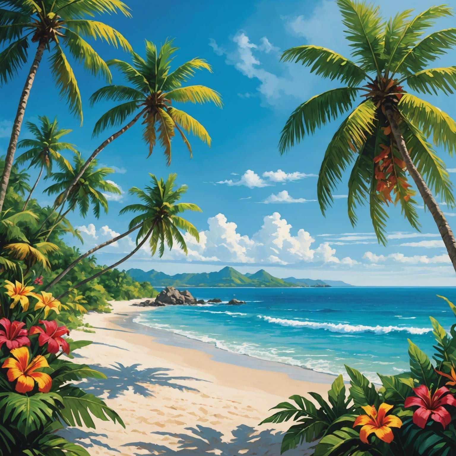 Tropical Island Paradise: Azure Waves and Lush Shores