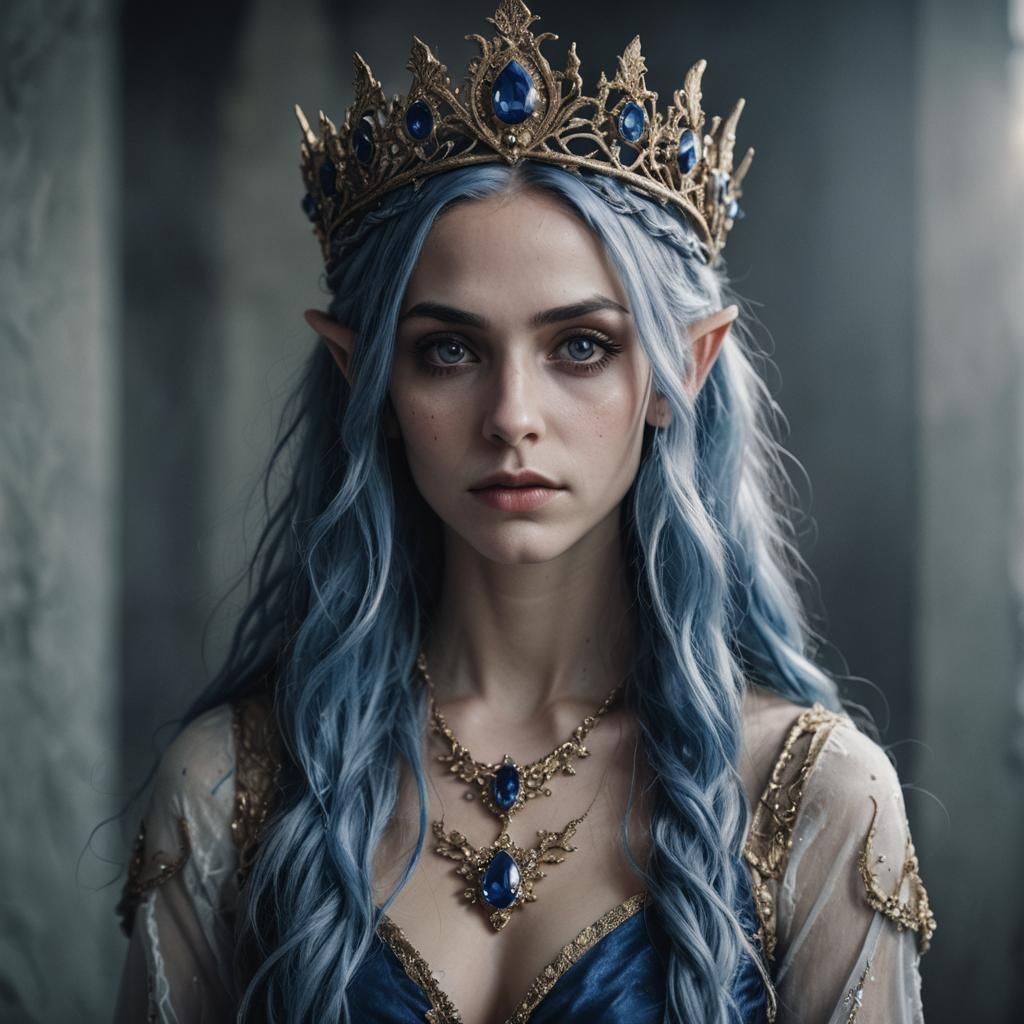 Elegant Elf Queen on Throne Portrait