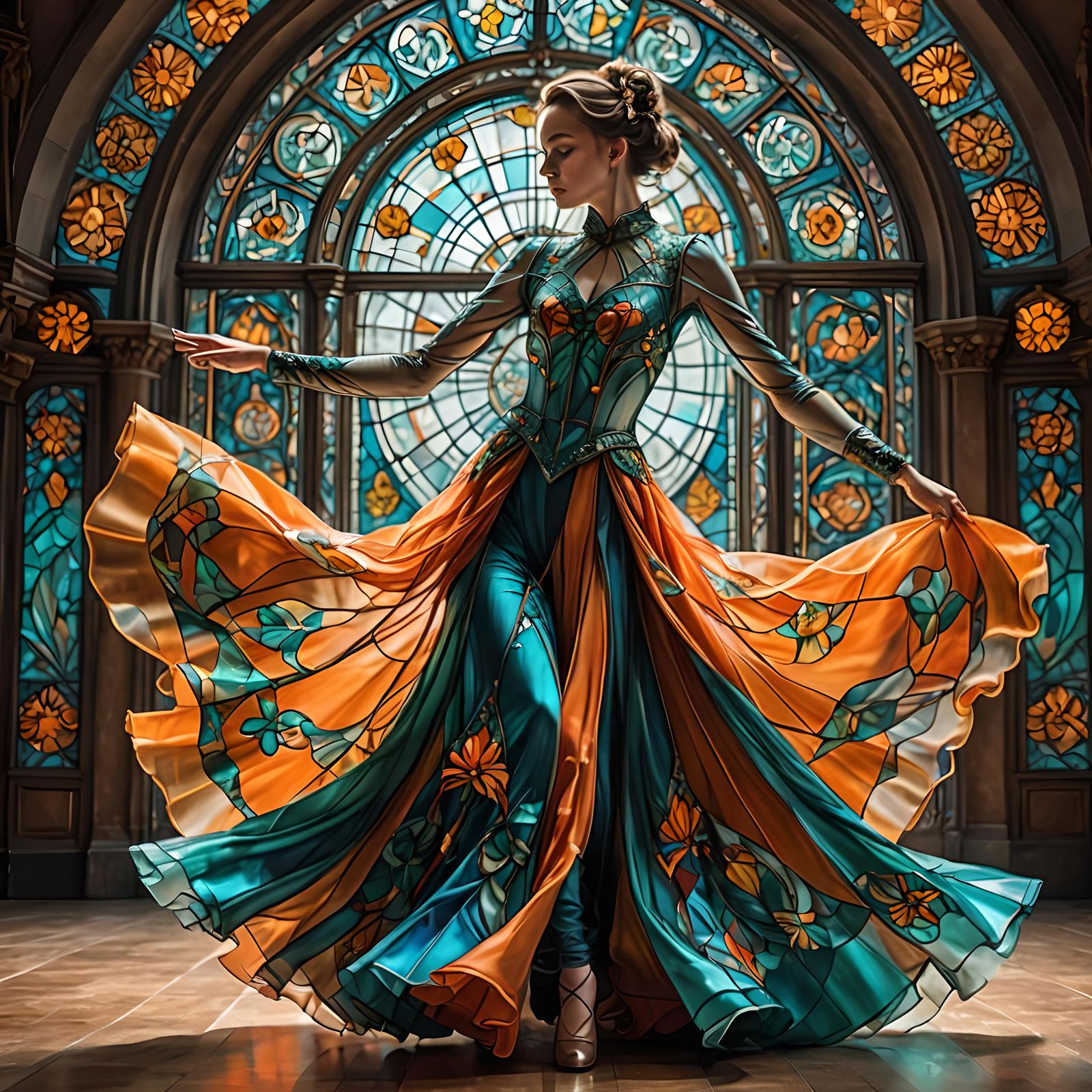 Ballroom Dancer in a Stained Glass Dress