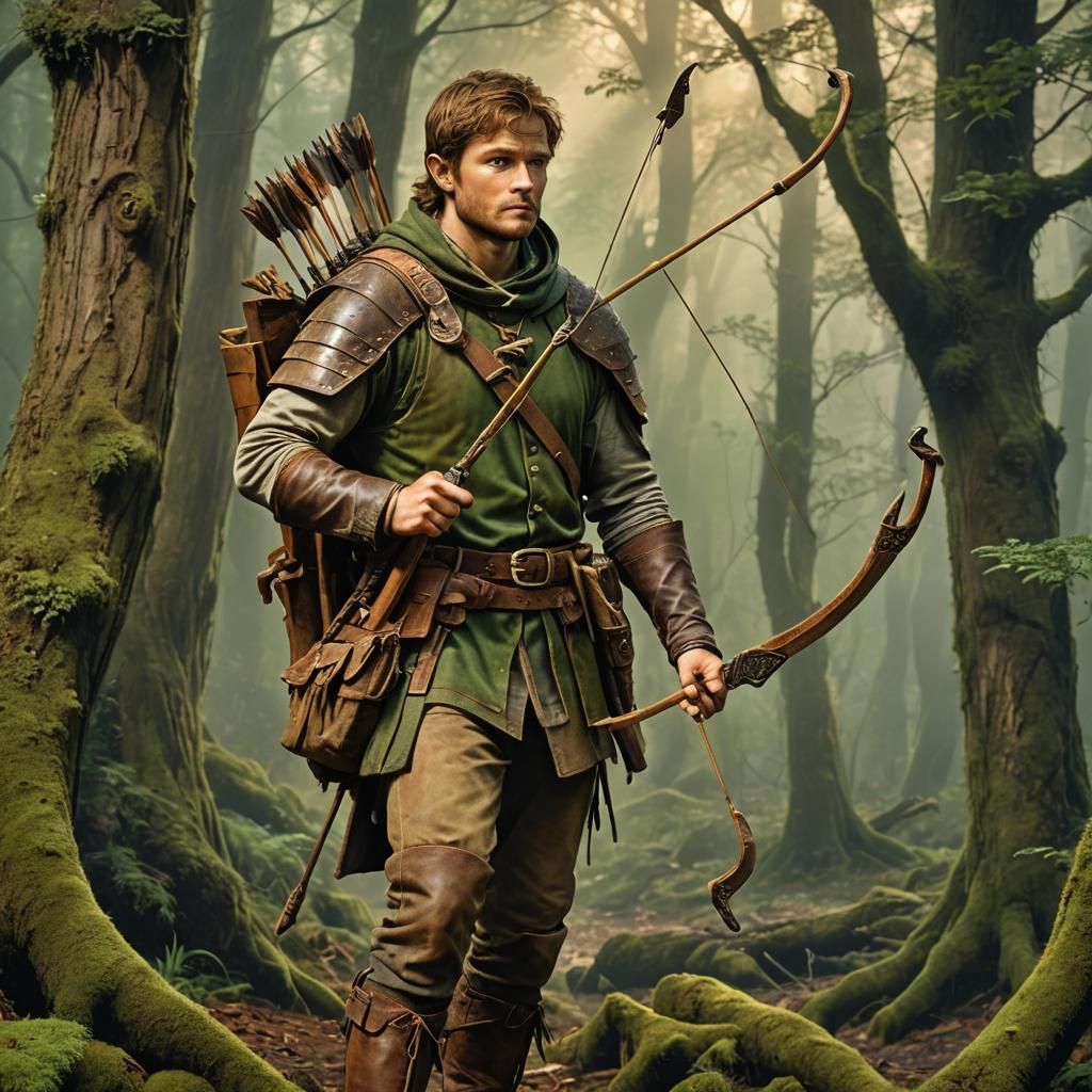 Elegant Robin Hood in Golden Light, Impressionistic Style