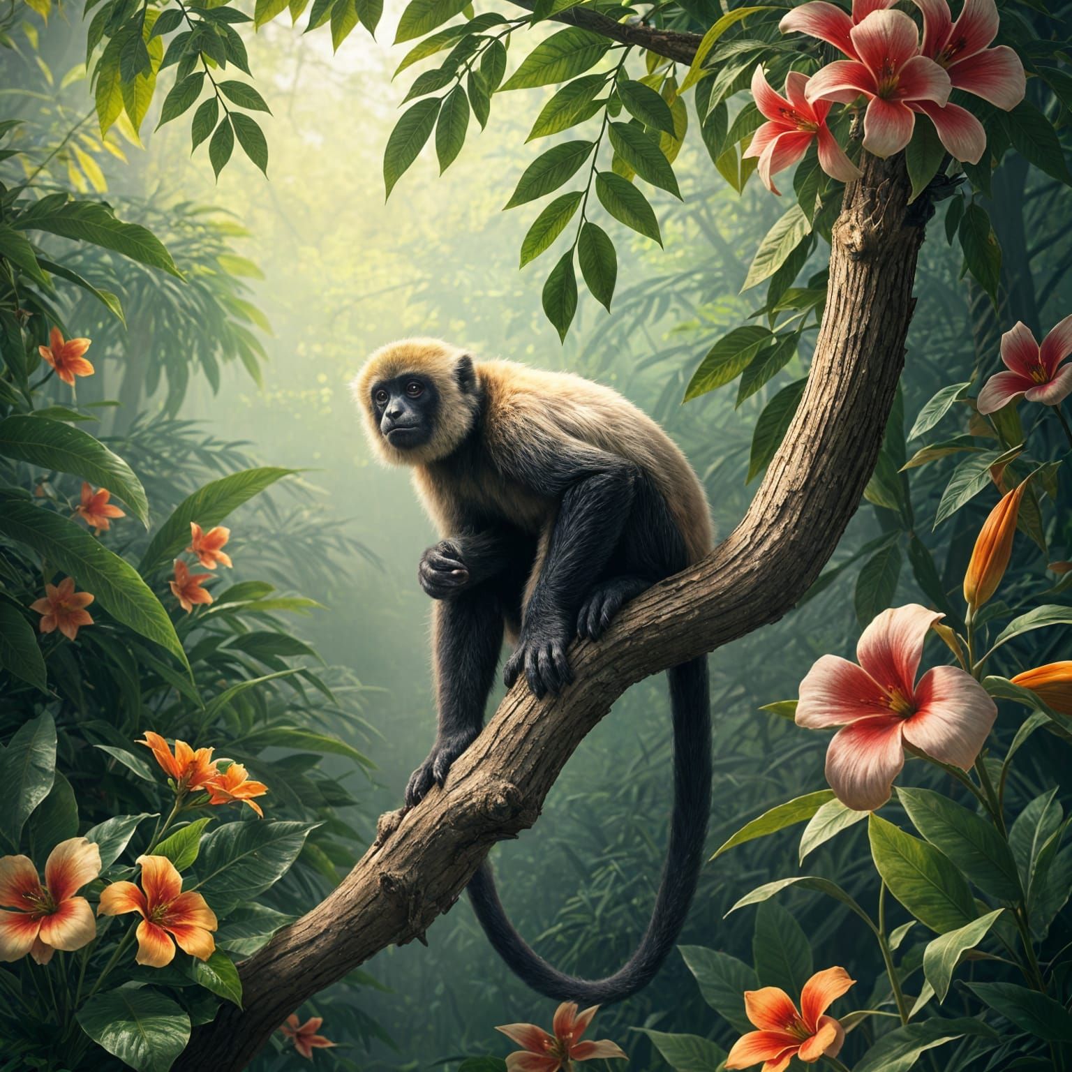 Gibbons in Tropical Forest Canopy