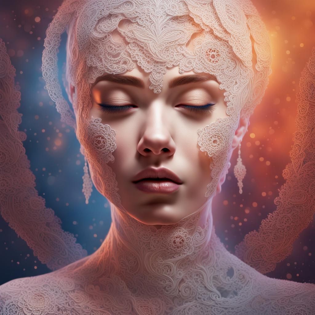 Lace Woman in Moonlight: Hyperrealistic Splash Art