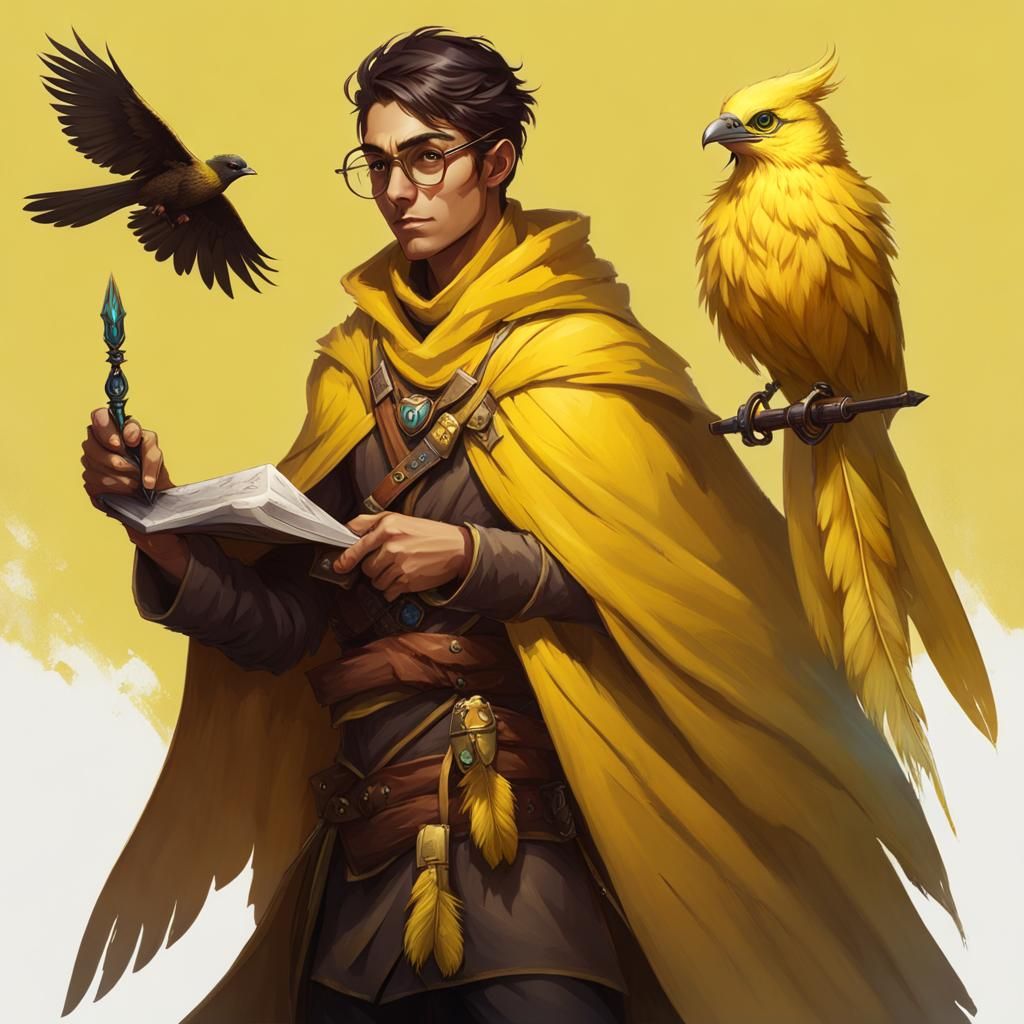Canary Aarakocra Scribe: D&D Bird Adventurer