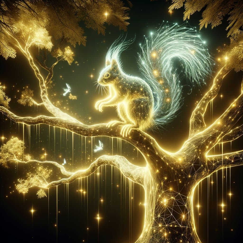 Holographic Squirrel Radiating Light in Digital Scene