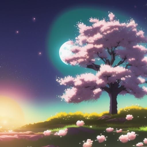 Night Cherry Blossoms in Anime Style