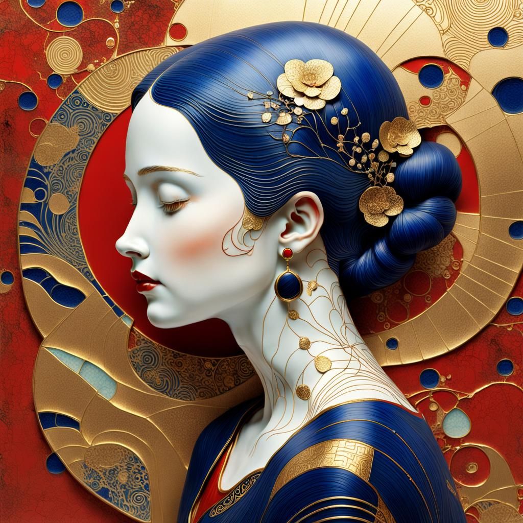 Elegant Porcelain Woman Statue in Klimt Style