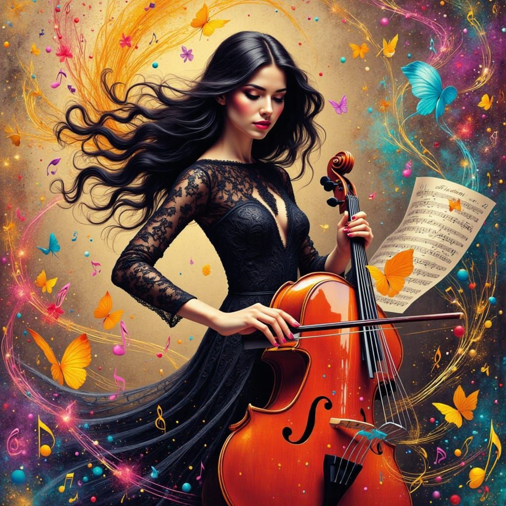 Vibrant Portrait of a Cellist in Fantasy Art