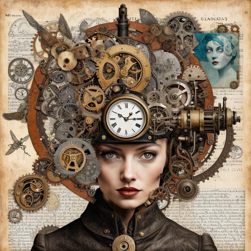 Steampunk Collage Art: Victorian Mechanical Fusion