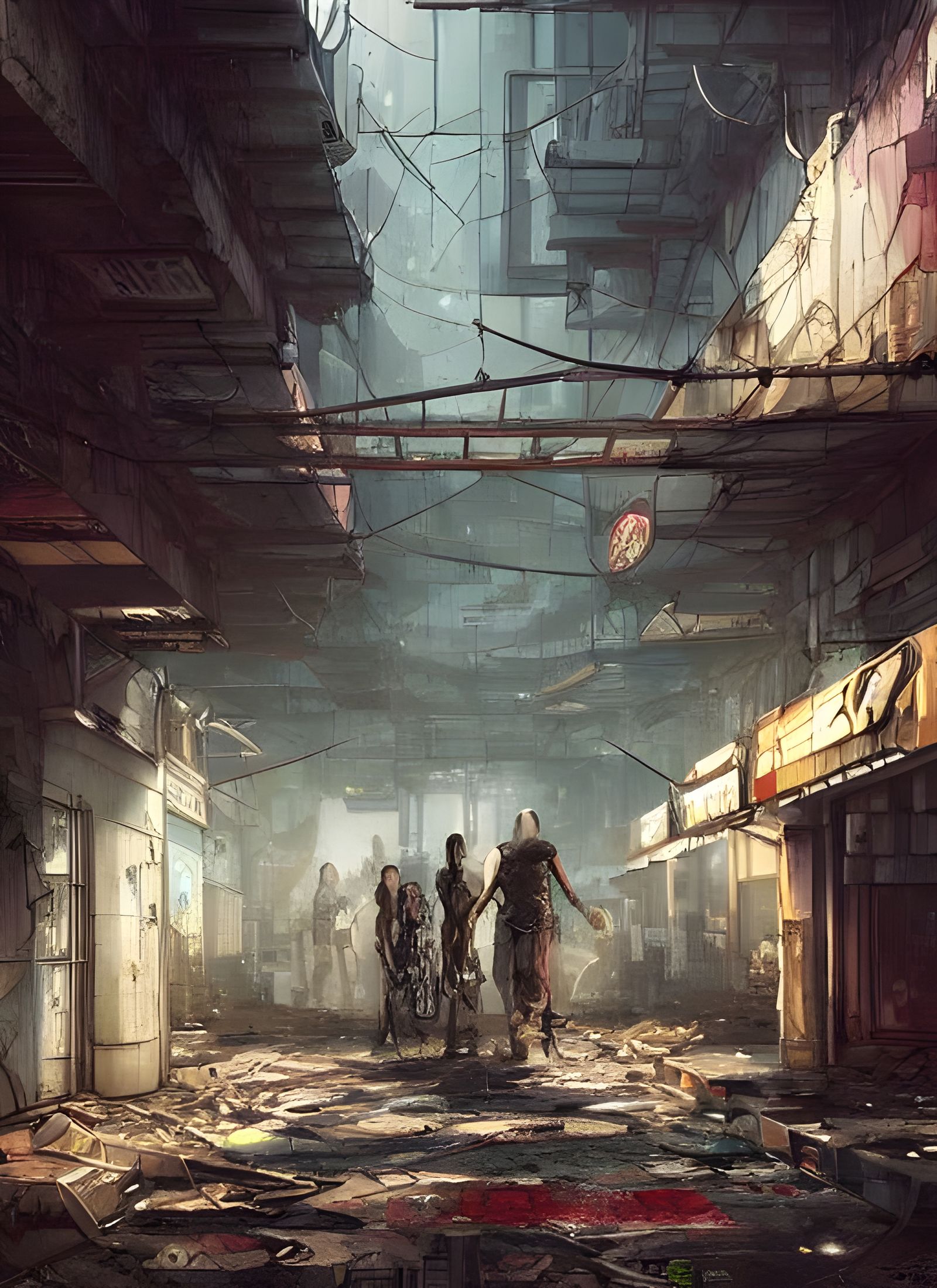 Post-Apocalyptic Cyberpunk Mall: Abandoned and Eerie