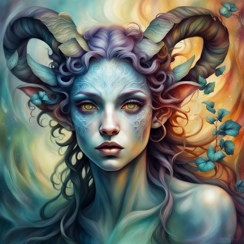 Portrait of a Young Female Satyr in Fantasy Style